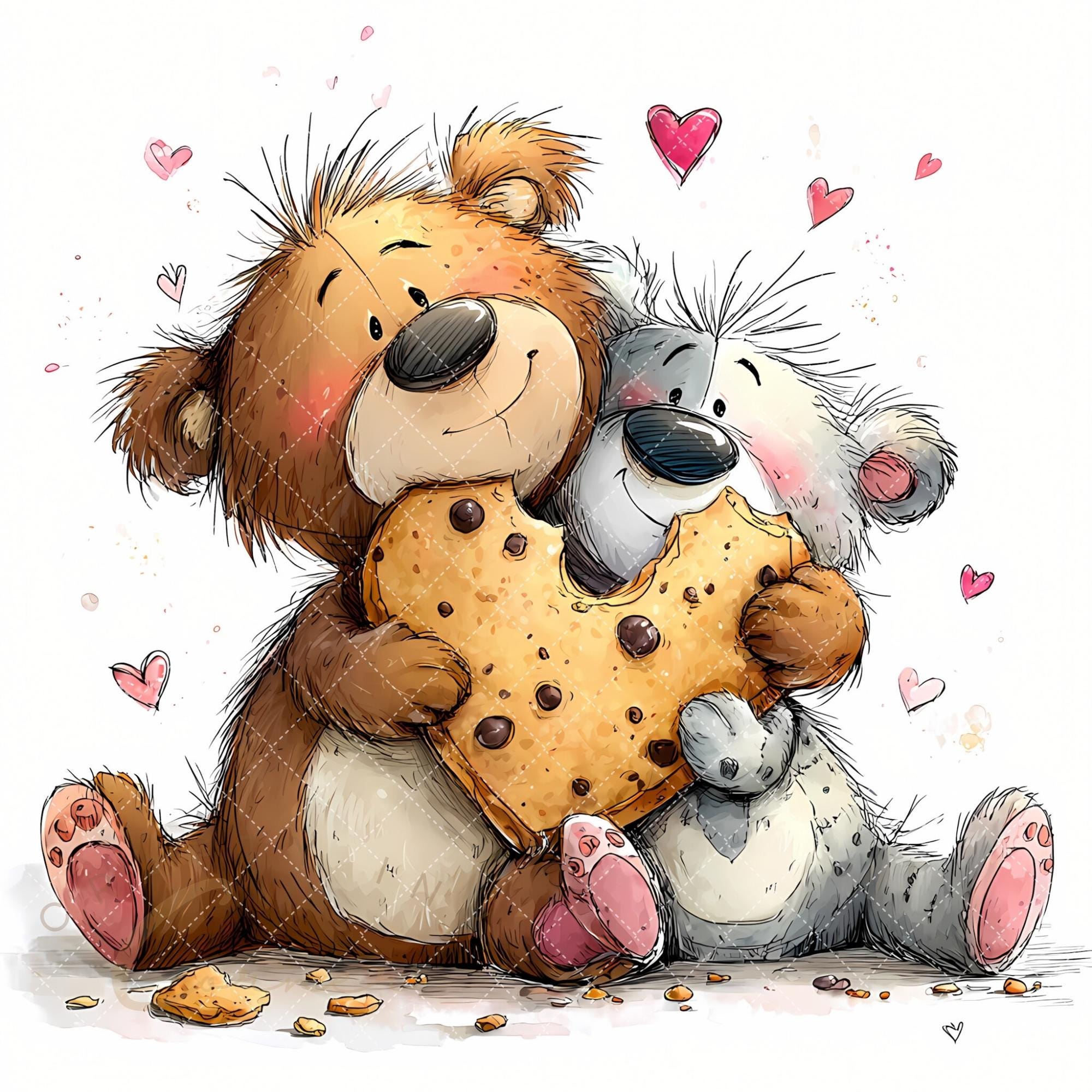 Valentines Teddy Bear Clipart Bundle, Watercolor Love Couple Graphics ...