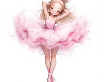15 Watercolor ballerina girls clipart Jpeg bundle, floral girl clipart, pink ballerina clipart, girl ballerina baby shower, scrapbooking