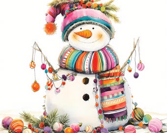25 JPEG Christmas Snowman Clipart – Festive JPEG with Ornaments – Holiday Character Art for Sublimation, Cards & Winter Crafts