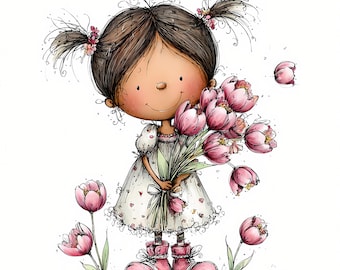 61 JPG Mädchen & Blumen Frühling Clipart | Wunderliche Kinderzimmer-Grafiken, Blumenmädchen-Illustration, digitaler Download von für das Basteln Scrapbooking