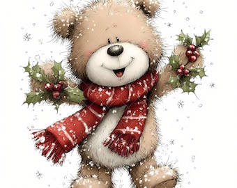 Christmas Teddy Bear Clipart: Whimsy Festive Holiday Graphics (Digital Download - 55 JPGs)