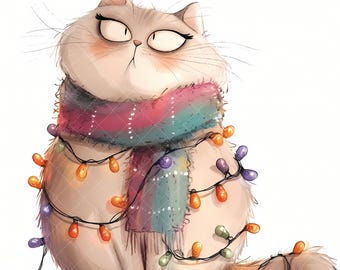 10 JPG 風変わりな猫のクリスマスツリー クリップ アート、水彩画