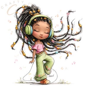 29 JPG Playful Kids On Headphones Clipart – Diverse Girls Boys Listening Dancing Music Notes for Cards and Crafts JPG Set – Commercial Use