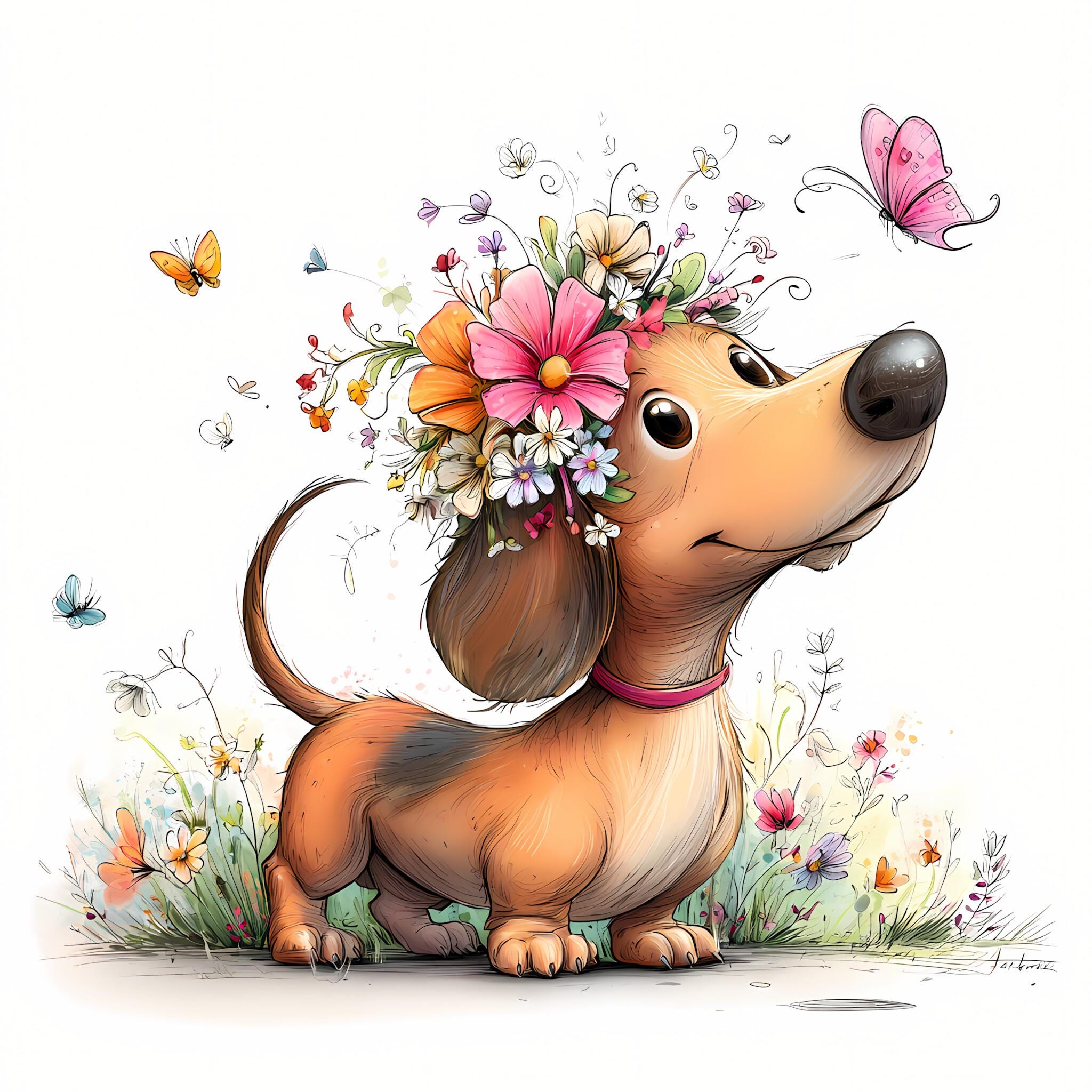 21quirky Whimsical Dog Clipart, Whimsical Frazzled Puppy, Printable ...