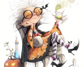 Imágenes prediseñadas JPEG de ancianas bebiendo vino, 17 abuelas peculiares de Halloween, calcomanía digital de mujeres mayores salvajes y elegantes, amante del vino divertido
