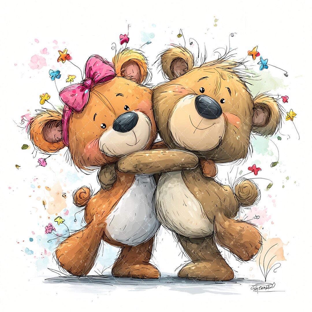 Valentines Teddy Bear Clipart Bundle, Watercolor Love Couple Graphics ...