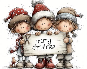 Christmas Joy Greetings Clipart: Cute Whimsical Winter Graphics (Digital Download - 38 JPGs)