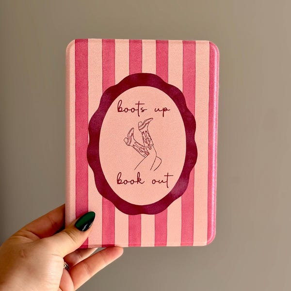 Pink Stripe Kindle Case | Cowgirl Boot E-Reader Cover | Booktok Gift (BABY KINDLE)