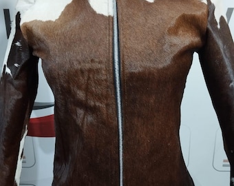 Giacca da donna in vera pelle di vacchetta con pelo