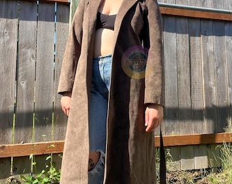 Abrigo de mujer de ante de piel de oveja auténtica marrón - Gabardina afgana vintage estilo boho Y2K - Abrigo largo de invierno - Chaqueta retro clásica - Regalo para ella