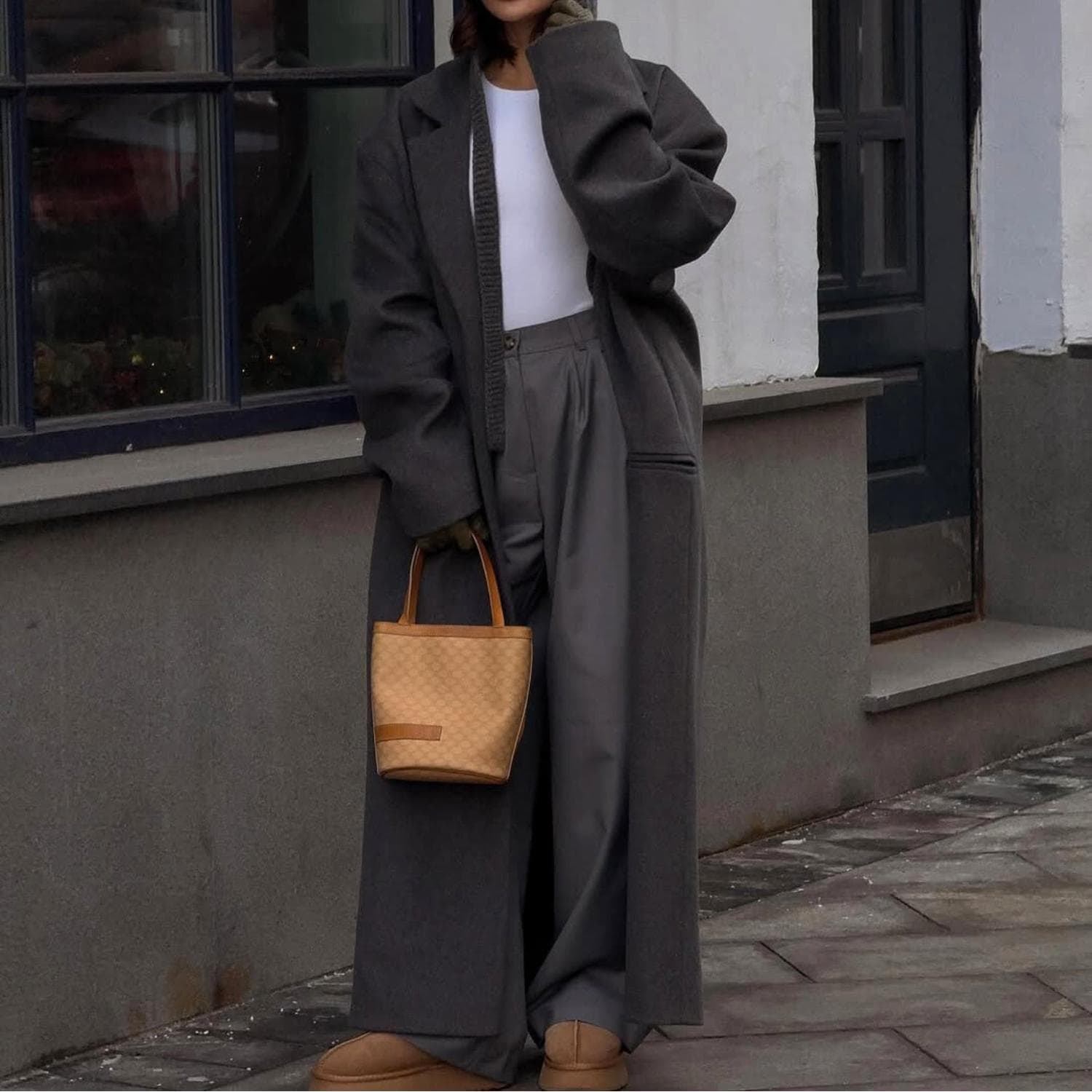 Women's Oversized 90s Gray Wool Coat | Vintage Long Maxi Overcoat