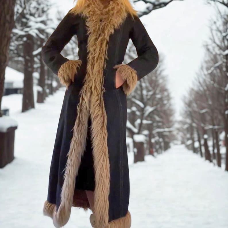 winter fashion, denim hippie, statement coat, retro outerwear, warm denim coat, classic denim, vintage outerwear, boho layering, trendy winter, blue winter coat, faux lined coat, womens outerwear, vintage boho, denim style coat, chic winter coat, soft lined coat, penny lane style, vintage boho, denim penny coat, blue trench coat, y2k outerwear, retro boho coat, faux fur trim, longline coat, denim winterwear, boho chic wear, oversized denim, warm winter coat, boho layer coat, hippie fashion,
