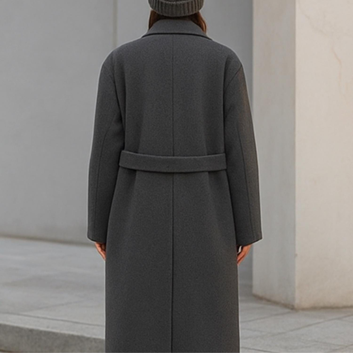 Women's Oversized 90s Gray Wool Coat – Vintage Long Maxi Overcoat