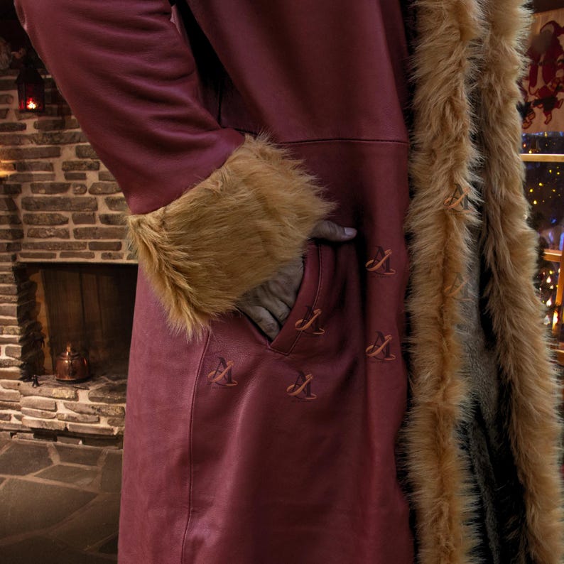 vintage 80s inspired long coat, side angle view showing relaxed fit, faux fur cuff detailing, boho chic winter outerwear, unisex fashion statement piece, durable leather craftsmanship, warm cozy interior lining, street style winter look, stylish hooded coat design, modern retro fusion jacket, everyday winter wear outfit, men vintage red leather long coat, genuine sheepskin leather jacket, plush synthetic fur interior lining, hooded boho coat design, winter fashion outerwear,
