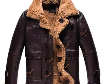 Chaqueta bomber B3 para hombre - Abrigo de aviador de piel de vacuno auténtica - Chaqueta de invierno de piel sintética de borrego sintético, estilo vintage de los años 70, de piloto de la RAF