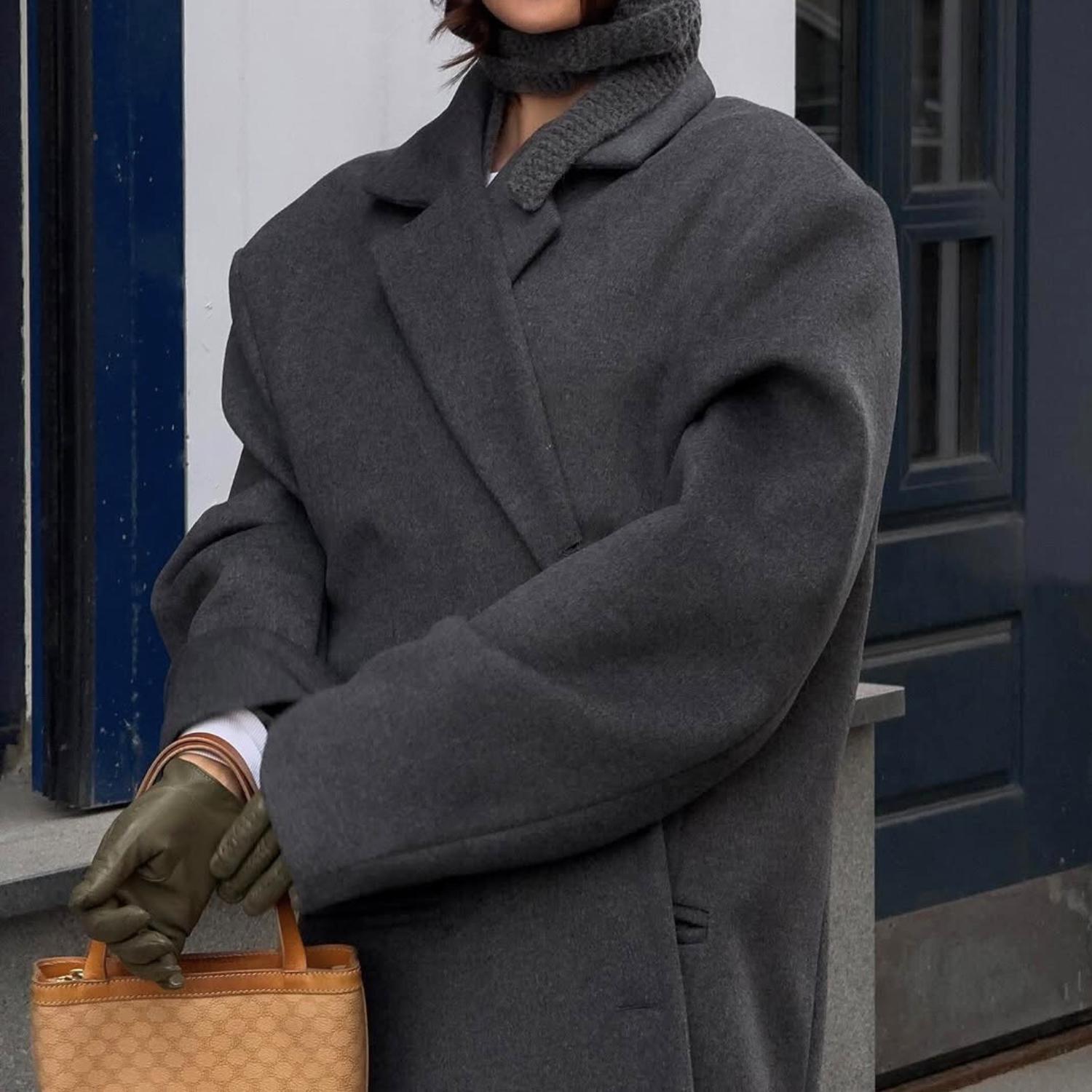 Women's Oversized 90s Gray Wool Coat | Vintage Long Maxi Overcoat