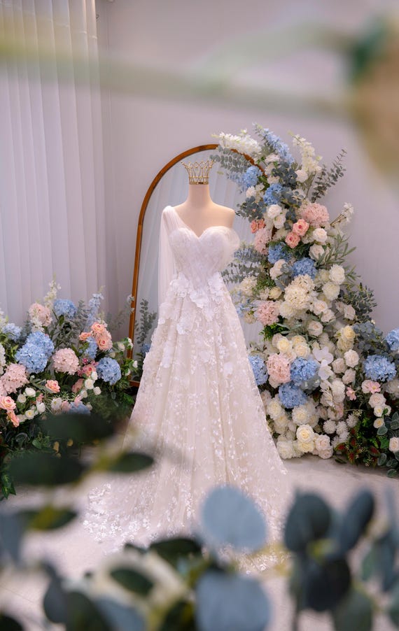 one shoulder sweetheart neckline wedding dress A-Line Spaghetti Strap Sweetheart Sparkle Wedding Dress with One Shoul HAREM's Brides
