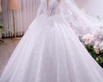 Vestido de novia de princesa, vestido de novia con corsé de encaje, vestido de novia con escote corazón, vestido de novia romántico de lujo