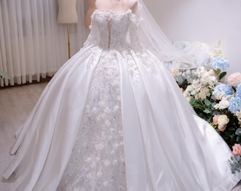 Luxus Prinzessin Ballkleid Brautkleid, Schulterfrei Spitze Brautkleid, Glitzernde Perlen Couture Brautkleid, Benutzerdefinierte Handgefertigtes Kleid