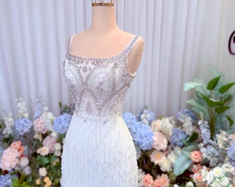 Fringe Mini Wedding Dress | Pearl Beaded Sequin Bridal Dress | Short Reception Dress | Sparkly Party Dress | Custom Engagement Dress