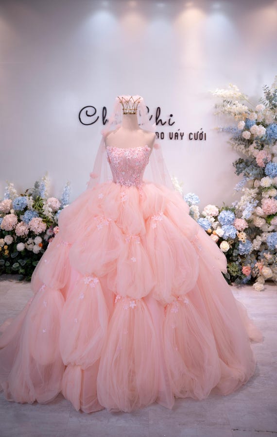 strapless open back dress JANYAS CLOSET Enchanted Pink Petal Princess Gown main image 0