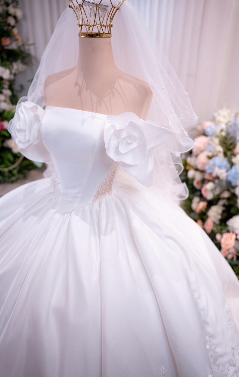 Off Shoulder Satin Ball Gown Wedding Dress – Princess Bridal Gown With ...