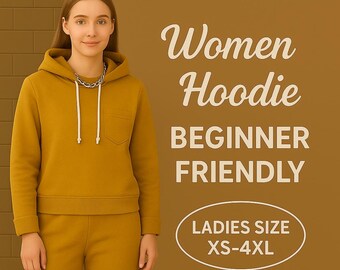 Women's Hoodie Sewing Pattern, Oversized Sweatshirt PDF, Comfy Loungewear, Hoodie Dress, Beginner