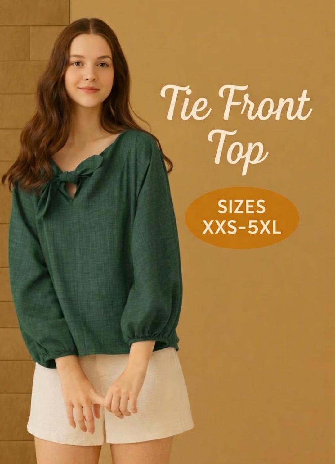 Front Tie Wrap Top Sewing Pattern PDF | Puff Sleeve Peplum Blouse ...