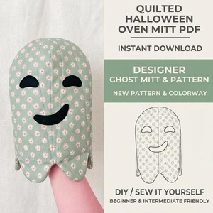 Patrón de costura PDF para guante de cocina Ghost Oven, acolchado, decoración espeluznante para Halloween, descarga instantánea fácil