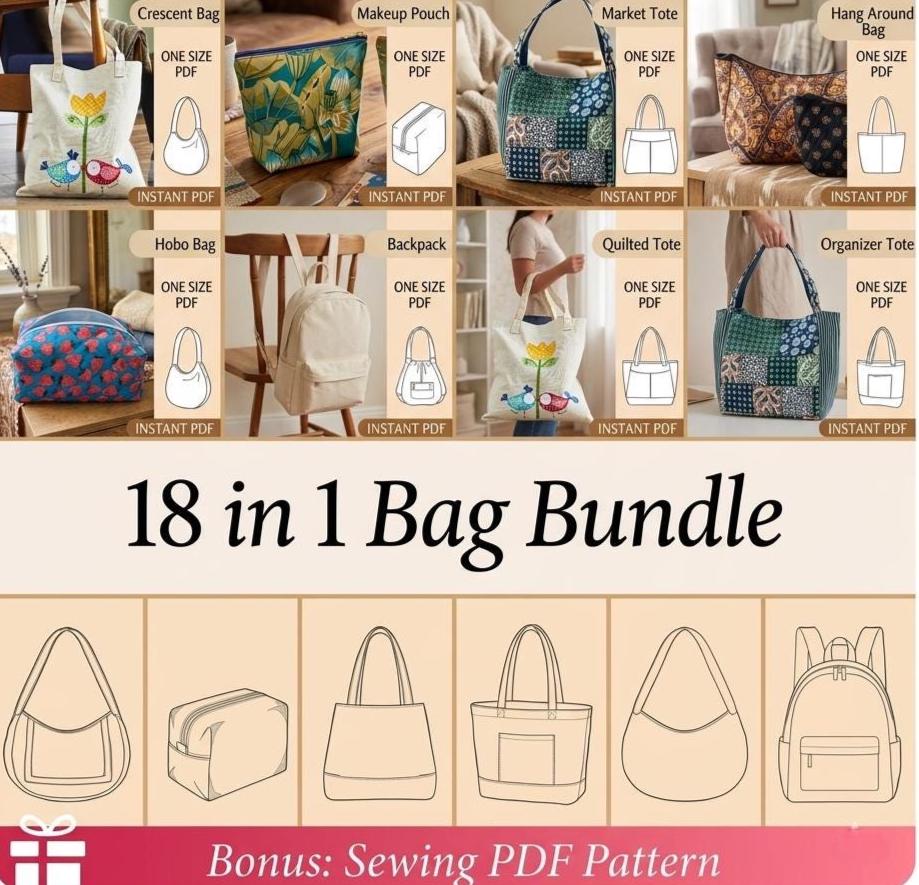 18-in-1 Tote Bag Sewing Pattern Bundle PDF, Easy Beginner Friendly ...