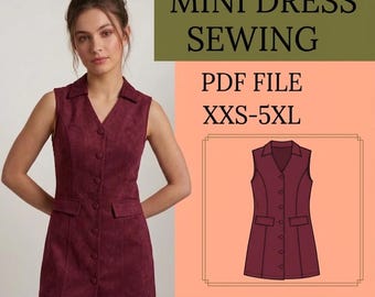 Boho mini-hemdjurk naaipatroon pdf Suède knopen voorkant dames XXS-5XL Downloaden