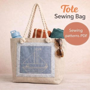 Quilted Tote Bag Sewing Pattern PDF | Beginner Friendly Bag Template with Pockets & Bow