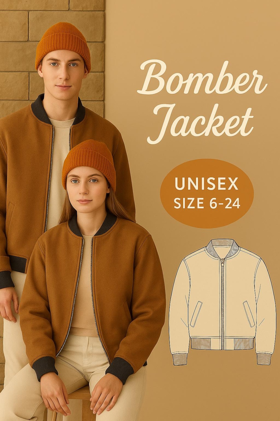 DIY Unisex Bomber Jacket Pattern PDF – Zip up Sewing Template for ...