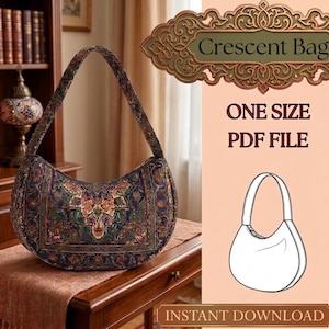 Patrón de costura para bolso en forma de media luna, bolso bandolera para principiantes en PDF, bolso cruzado tipo hobo / Descarga instantánea