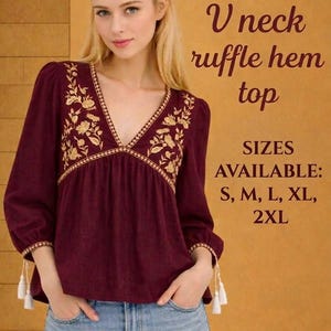 V Neck Ruffle Blouse Sewing Pattern PDF | Tie Front Peplum Top | Easy Summer Women