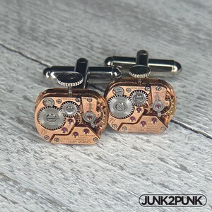 Steampunk Cufflinks: Vintage Omega Watch Movement Ruby Gold Tone Cuff Links Jewelry Gift for Men