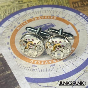 Gemelli Steampunk - Saldati a fiamma - Movimenti di orologi russi vintage con sottili strisce decorative - Regalo per compleanno, matrimonio - Bellissimi