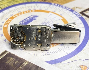 Steampunk Tie Clip: Vintage Silver Elgin Watch Movement, Torch Soldered, Gifts for Men