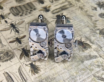 Steampunk Cufflinks: Vintage Art Deco Bulova Watch Movements, Cuff Links Jewelry, Gift for Men