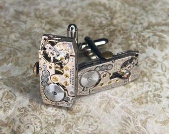 Gemelos Steampunk: Movimientos de reloj vintage con forma art déco, gemelos, joyería, regalo para hombre