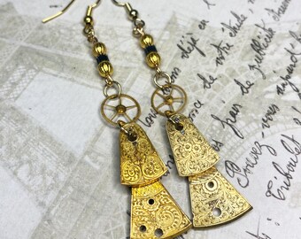 Steampunk Earrings: Vintage Pocket Watch Gears, Gold and Silver, Gift for Women