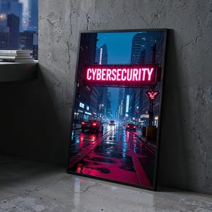 Cyberpunk Cybersecurity Neon Poster: Futuristic Office Wall Art (Digital Download PDF)