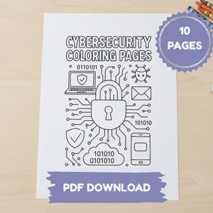 Cybersecurity Coloring Pages: Geeky Tech Gift, IT Activity Book (Instant Download)