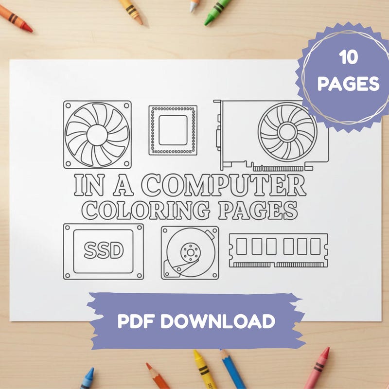Kids Computer Components Pdf Computer Coloring - Etsy