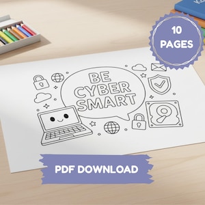 Cyber Safety Coloring Pages: Online Safety for Kids, School Activity (PDF Download)