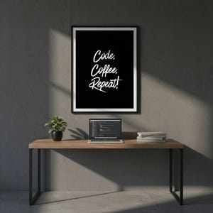 Code Coffee Repeat Poster | Coding Life Quote | Tech Cyber Wall Art Printable | Funny Tech Print