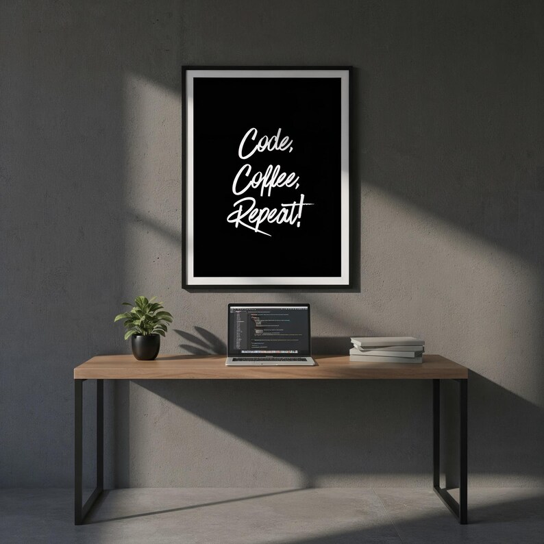 Code Coffee Repeat Poster | Coding Life Quote | Tech Cyber Wall Art Printable | Funny Tech Print