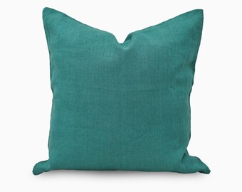Solid Linen Throw Pillow Cover | Minimal Teal Cushion