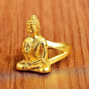 Anel de Buda de Ouro, Joia Espiritual, Joia de Buda para Meditação, Joia de Yoga, Anel Budista para Homens e Mulheres, Anel de Proteção para Boa Sorte