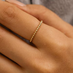 Gold Beaded Stacking Ring, Dainty Minimalist Ring, Simple Gold Band, Everyday Jewelry, Gift for Her